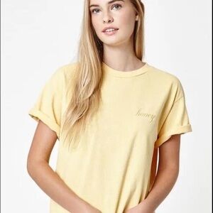 Brandy Melville J. Galt Honey Embroidered 100% Cotton Yellow Crop T-Shirt